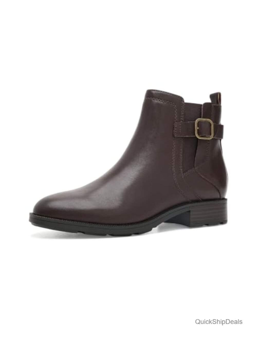 Clarks Adalynn West Leather Ankle Bootie with Buckle Detail